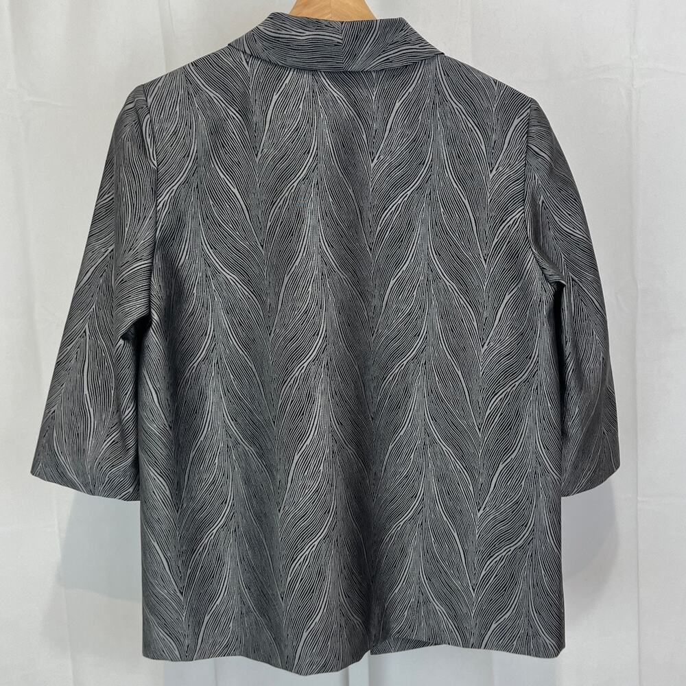MING WANG Patterned Open Front Blazer Jacket 3/4 Slv Gray Silver Petite XS PXS - Picture 2 of 8